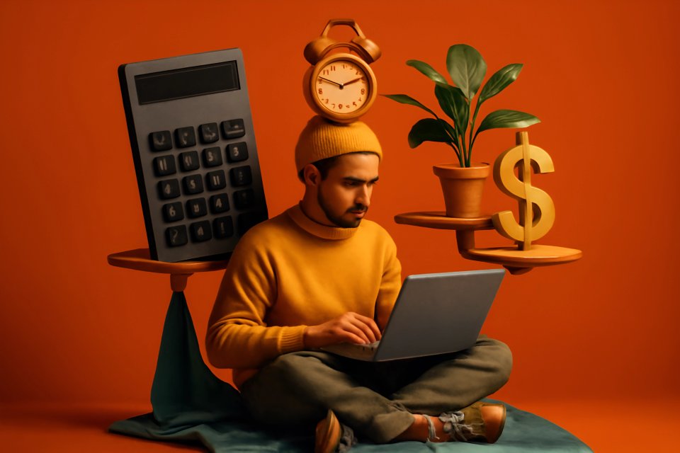 Man balancing time and money