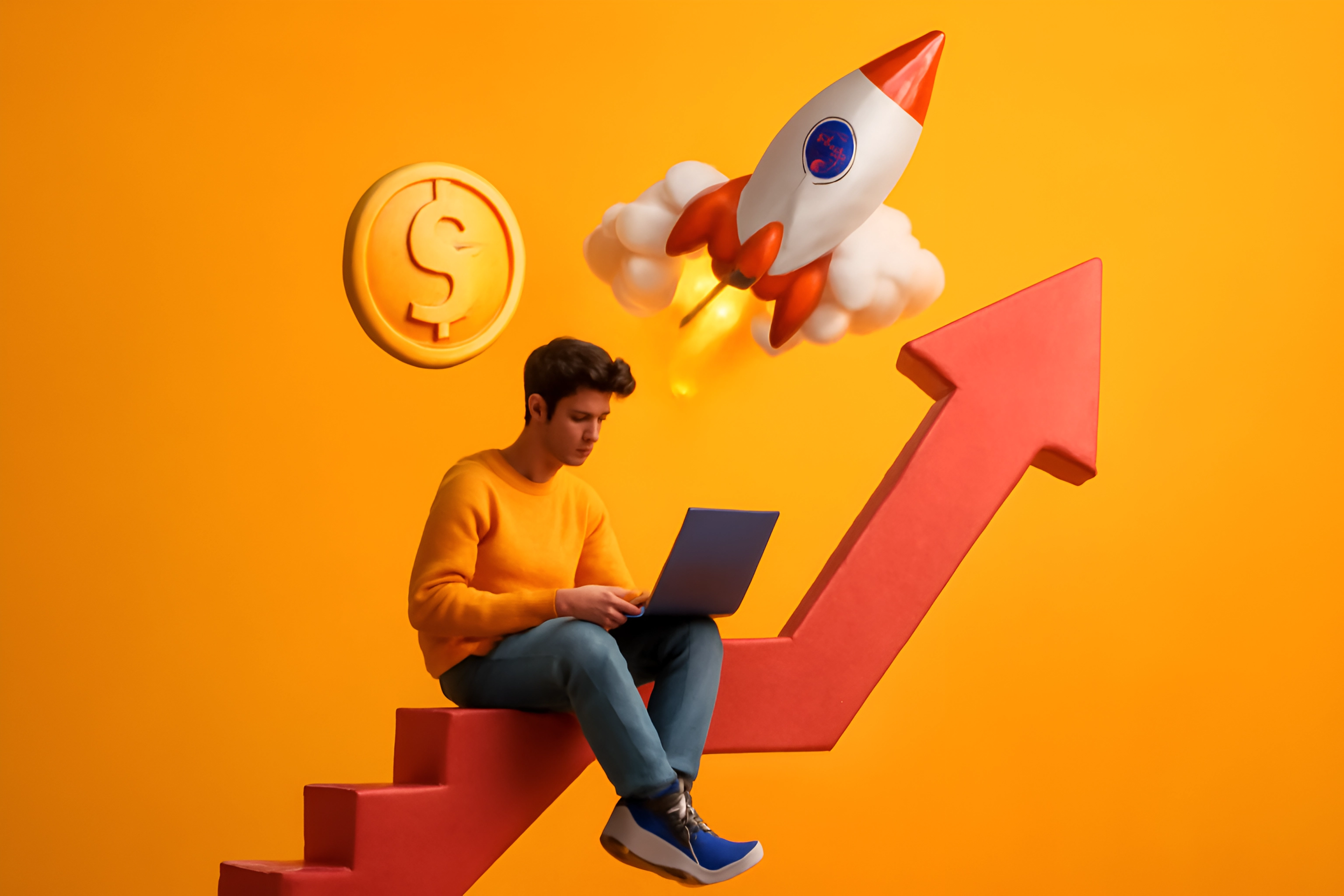 Young man achieving financial success