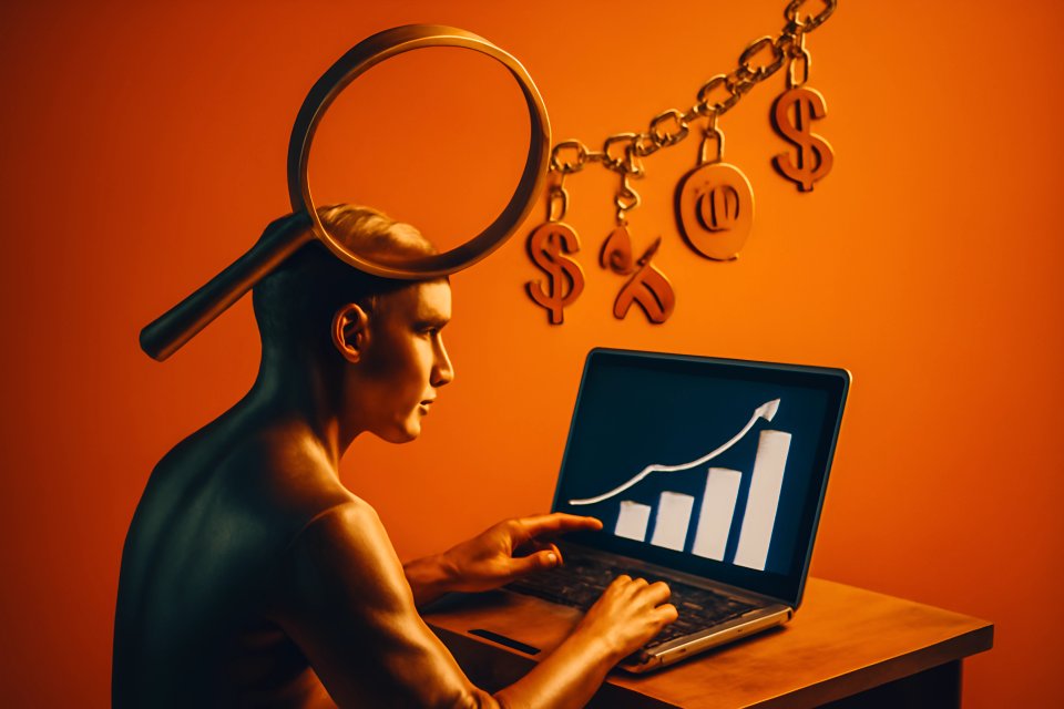 Financial analysis with laptop and growth chart