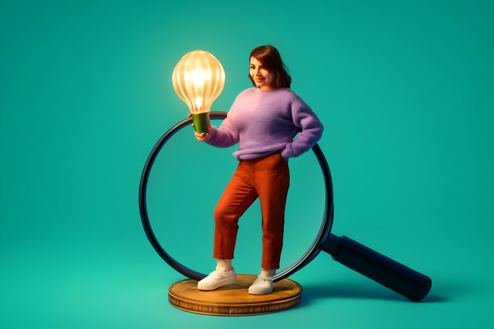 Woman with light bulb concept