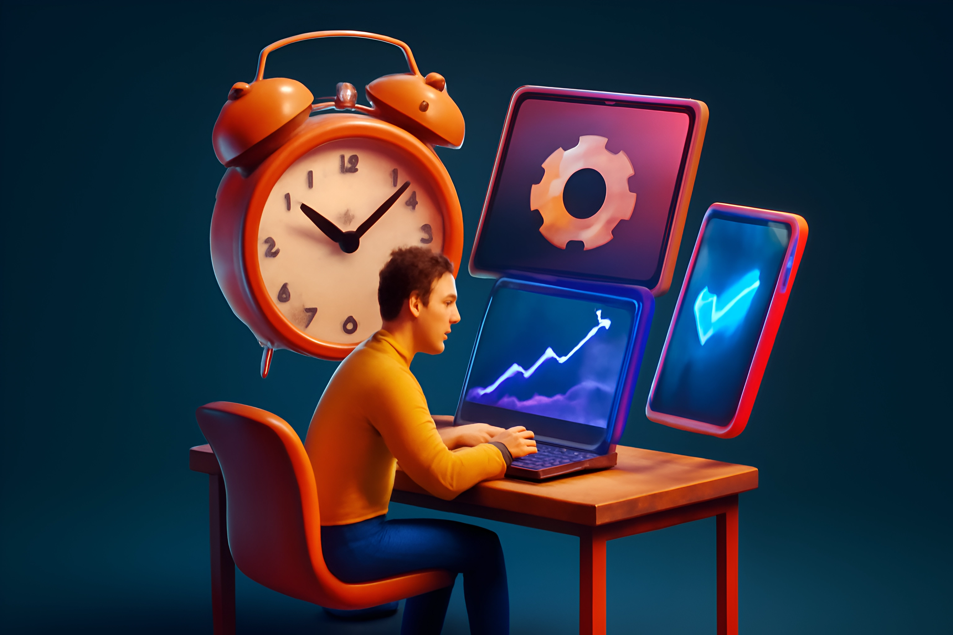 Person analyzing data with devices