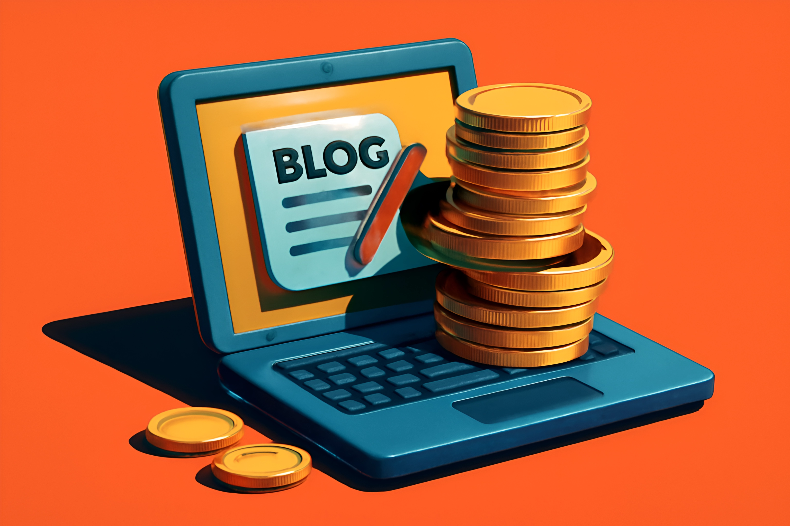 Laptop with blog and coins