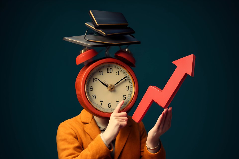 Clock head with growth arrow