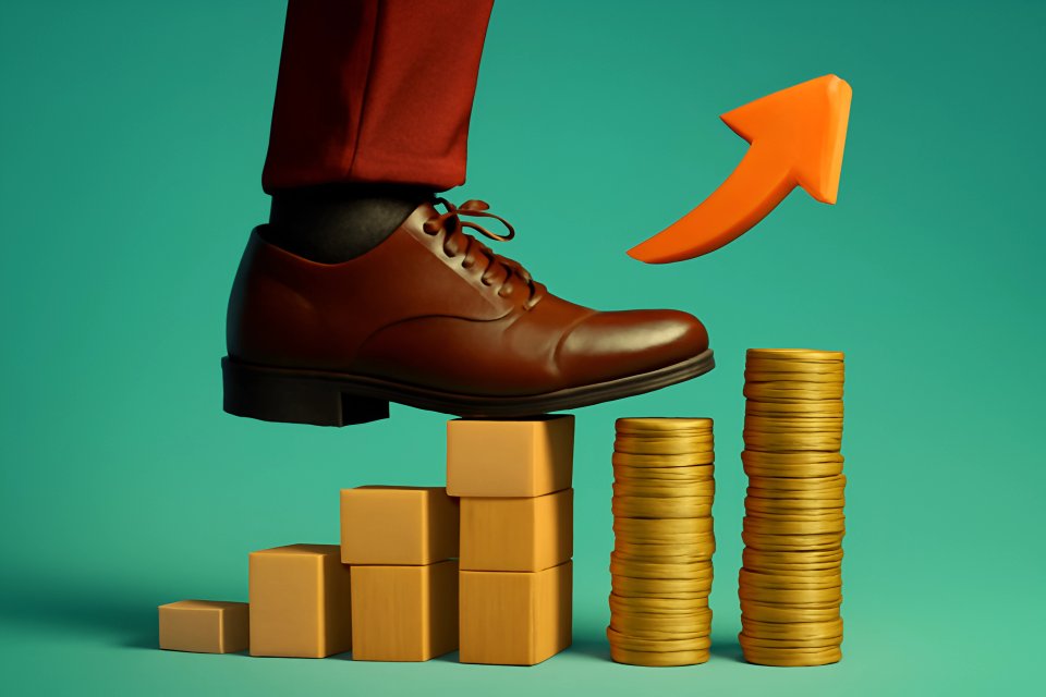 Shoe on blocks representing financial growth
