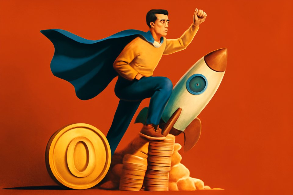 Entrepreneur launching business success rocket
