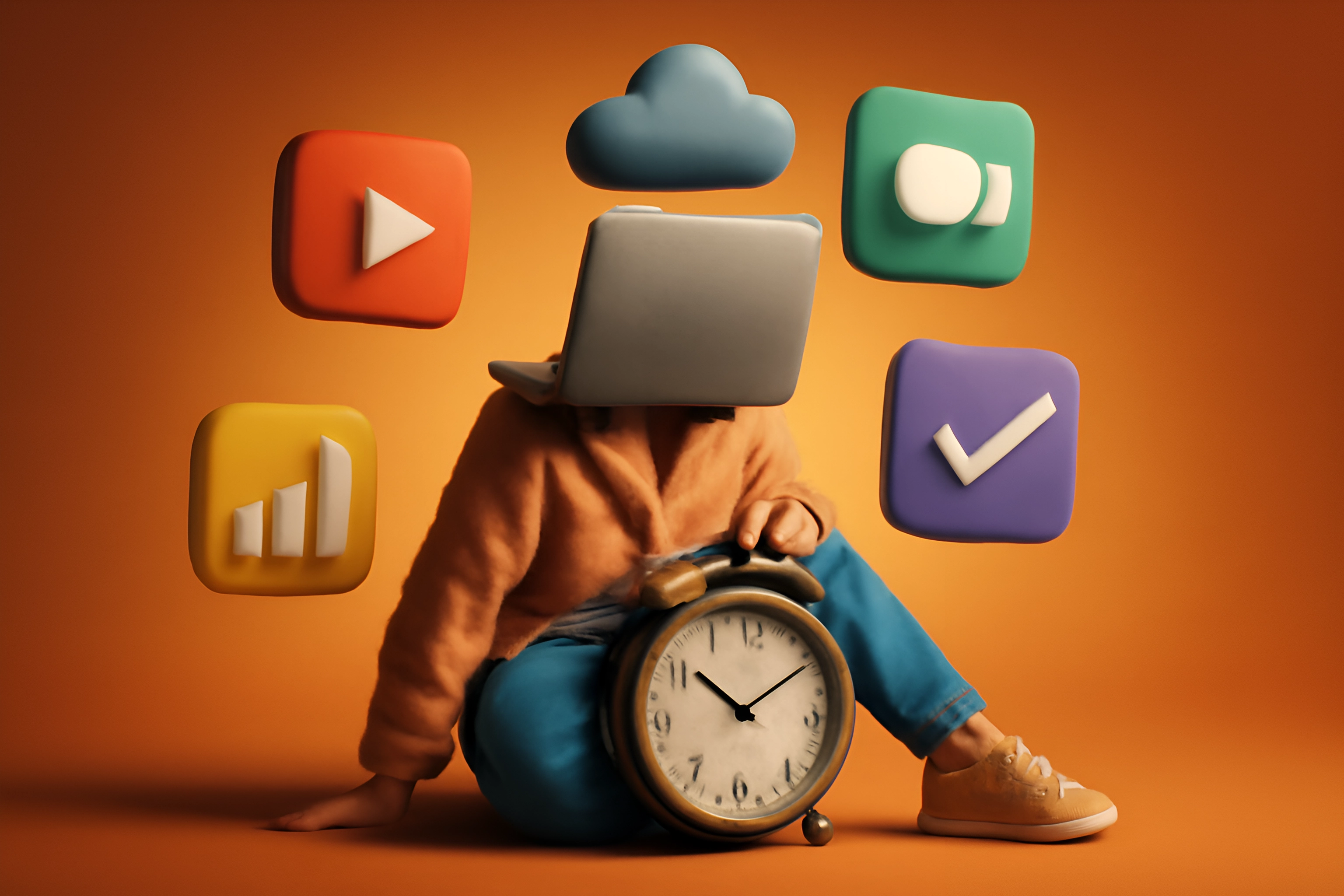 Laptop head with app icons