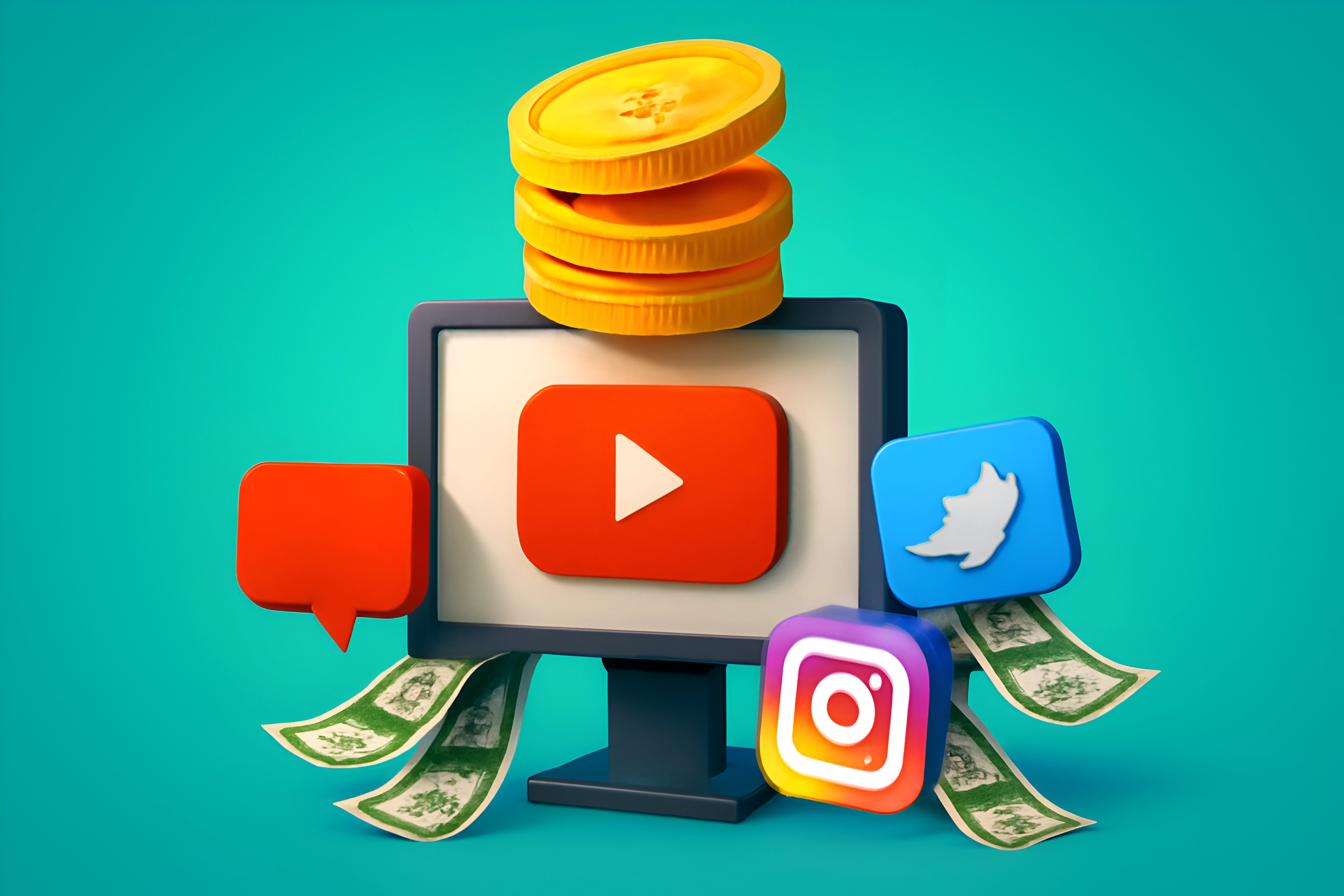 Digital currency and social media icons