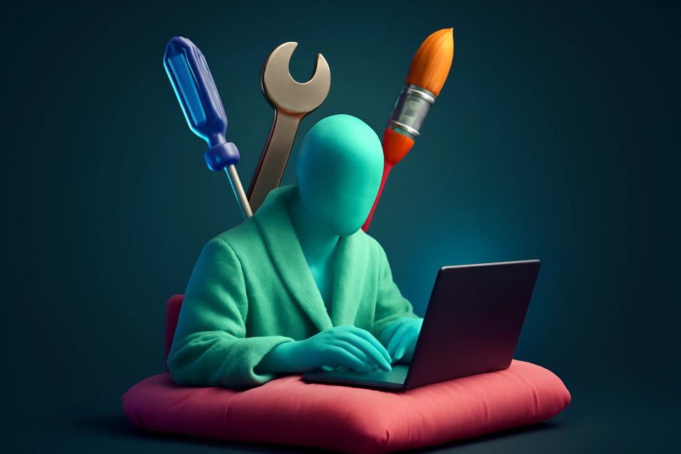 Faceless figure with creative tools