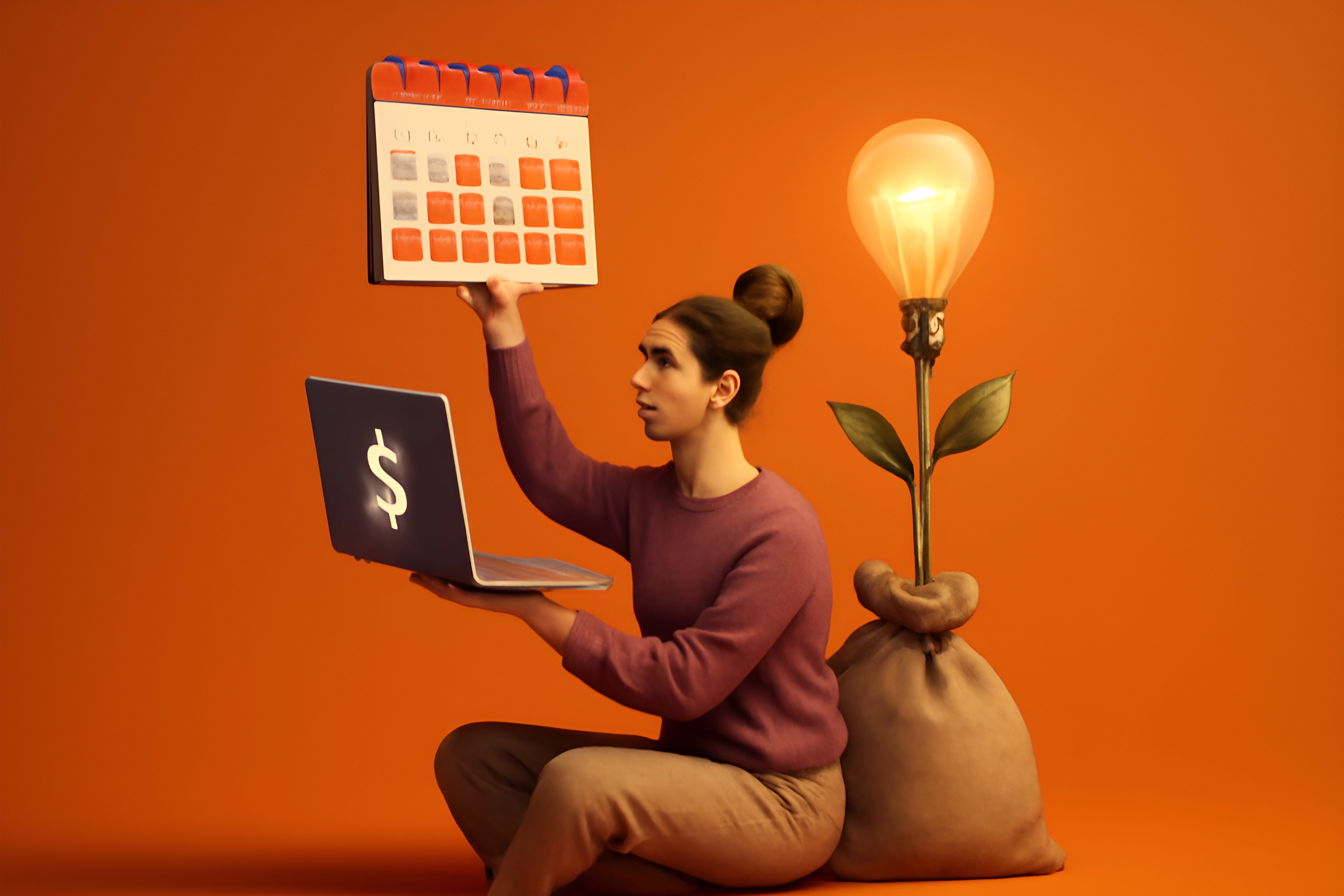 Woman with laptop and calendar