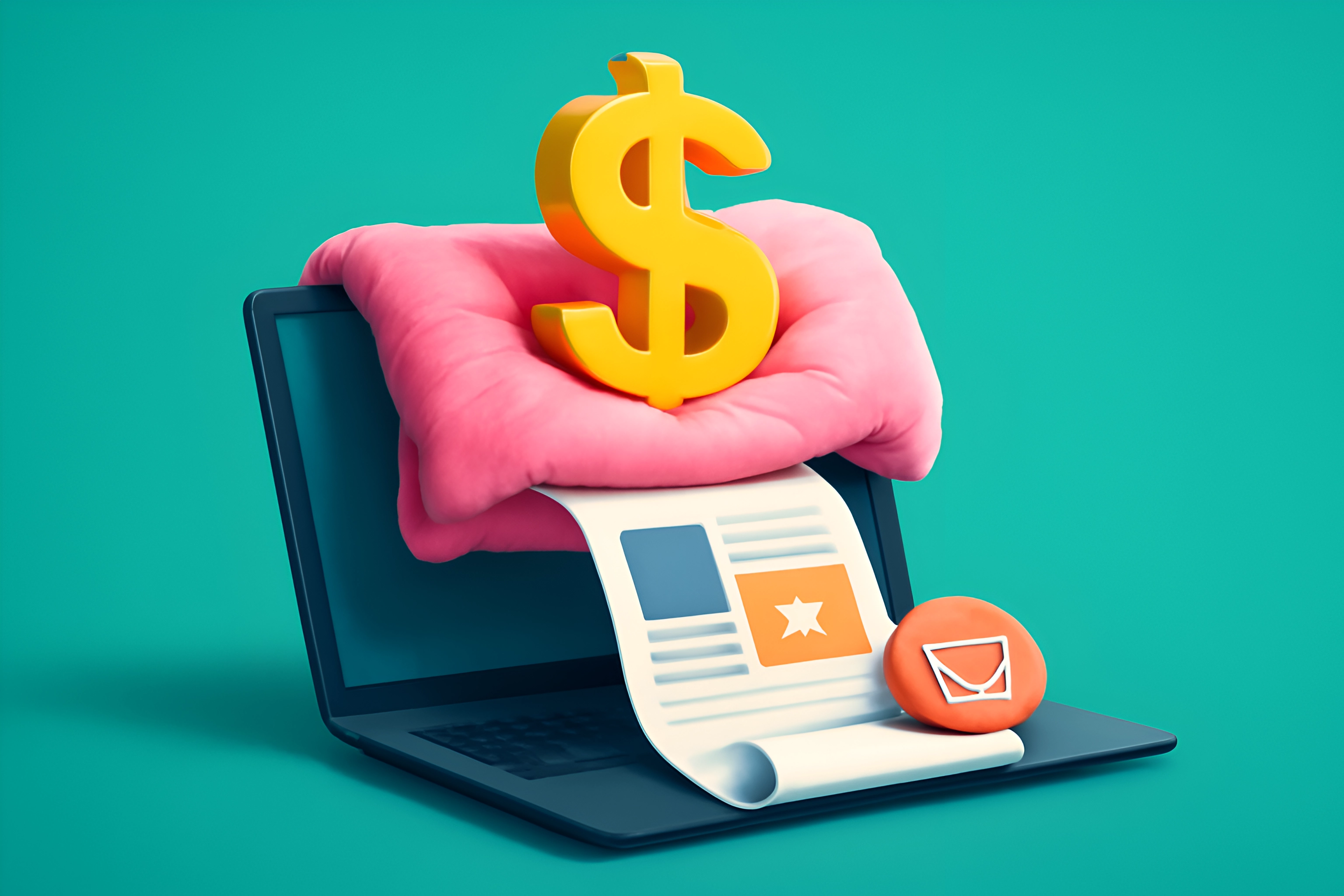 Laptop with dollar sign and documents