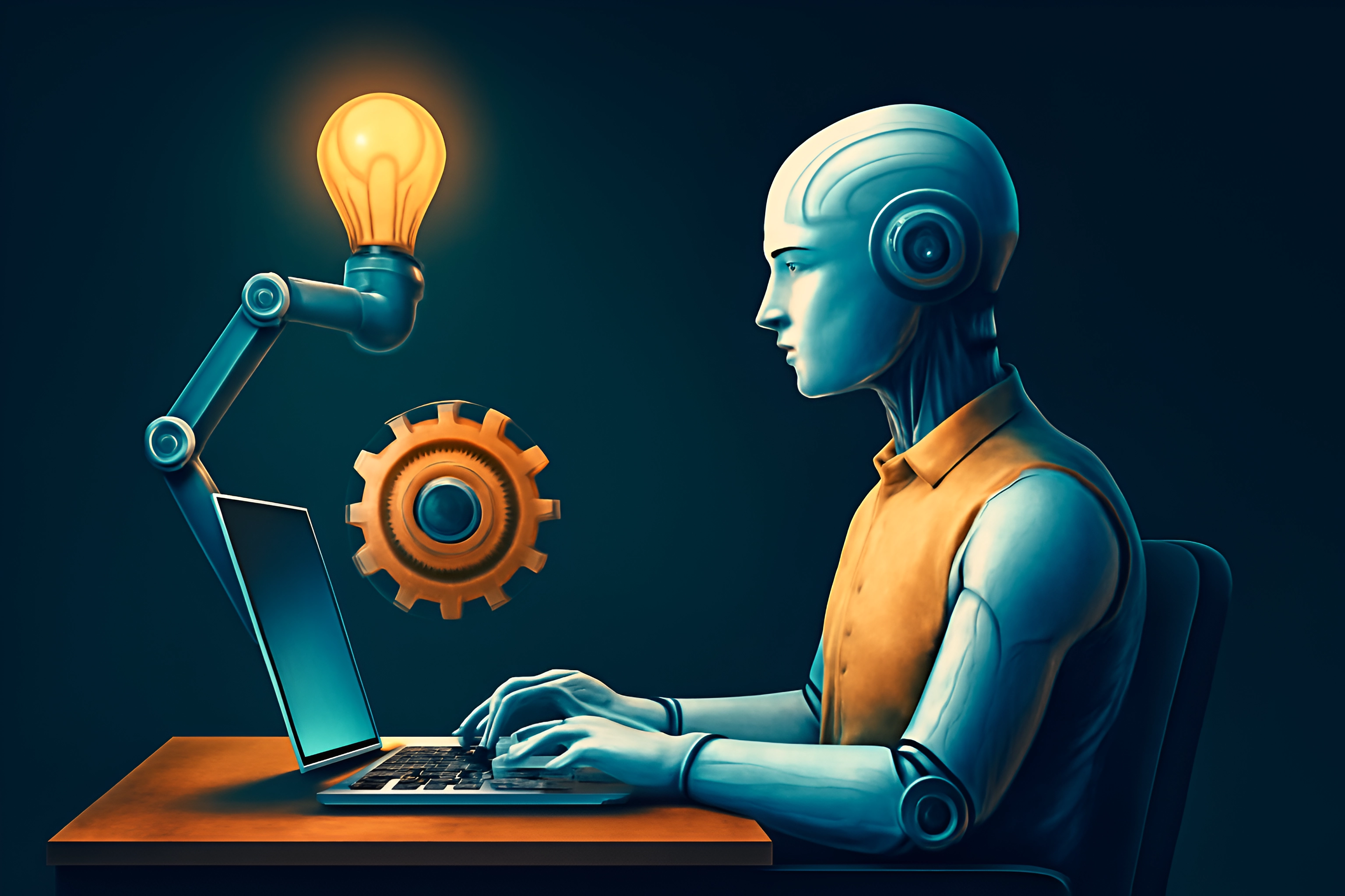 Robot working on laptop ideas