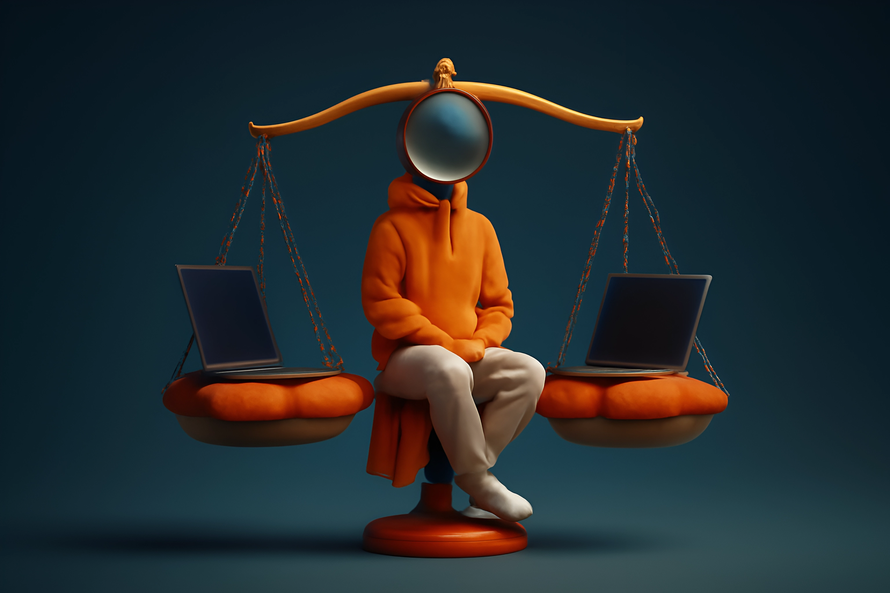 Faceless figure balancing laptops