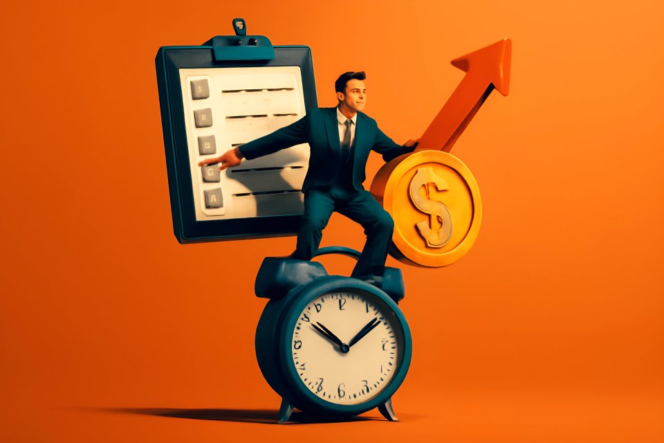 Businessman balancing time and money