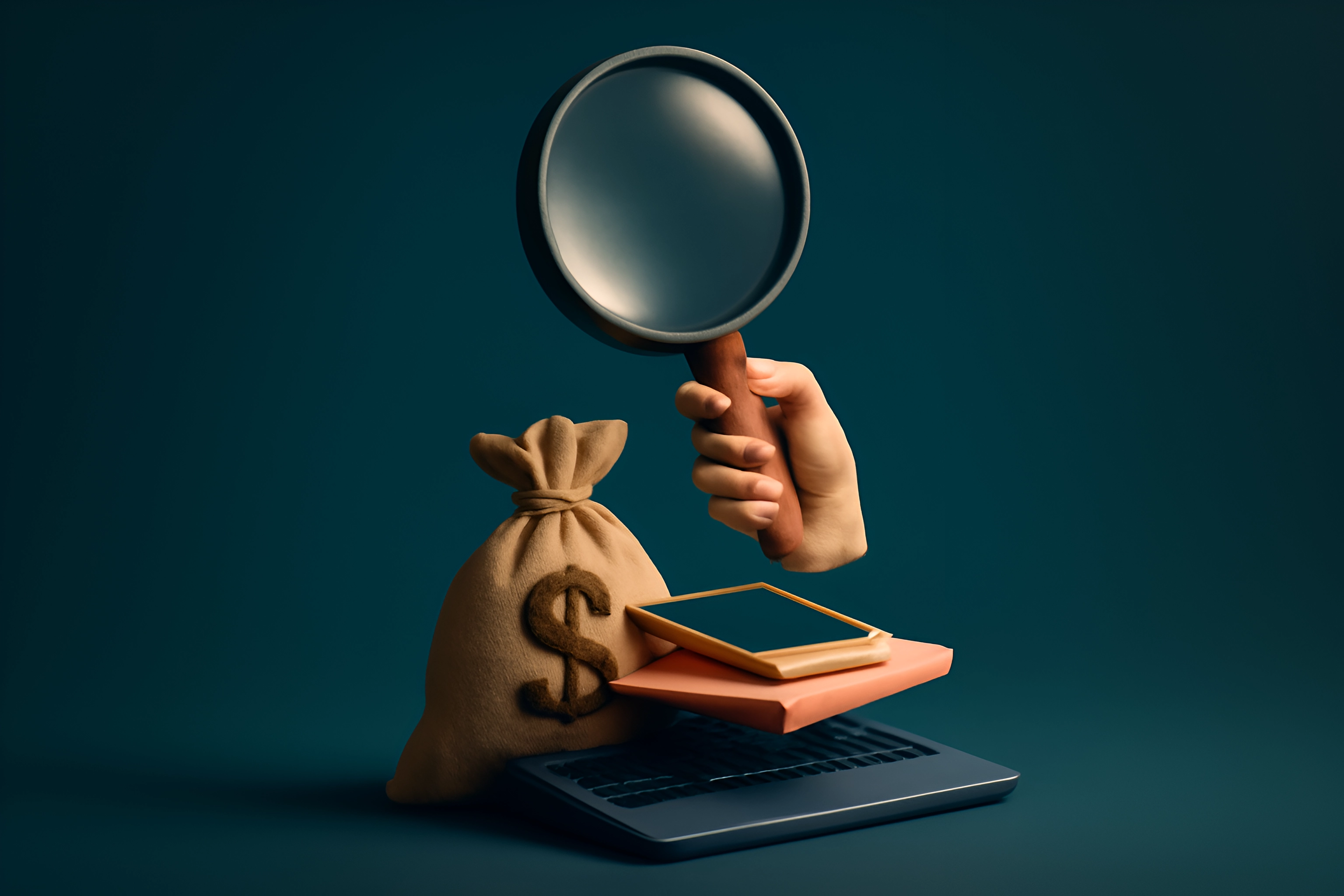 Magnifying glass over financial items