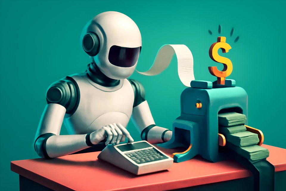 Robot calculating money and finances