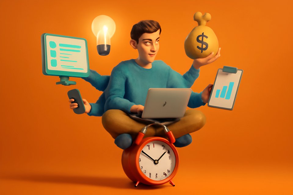 Young man managing time and finances