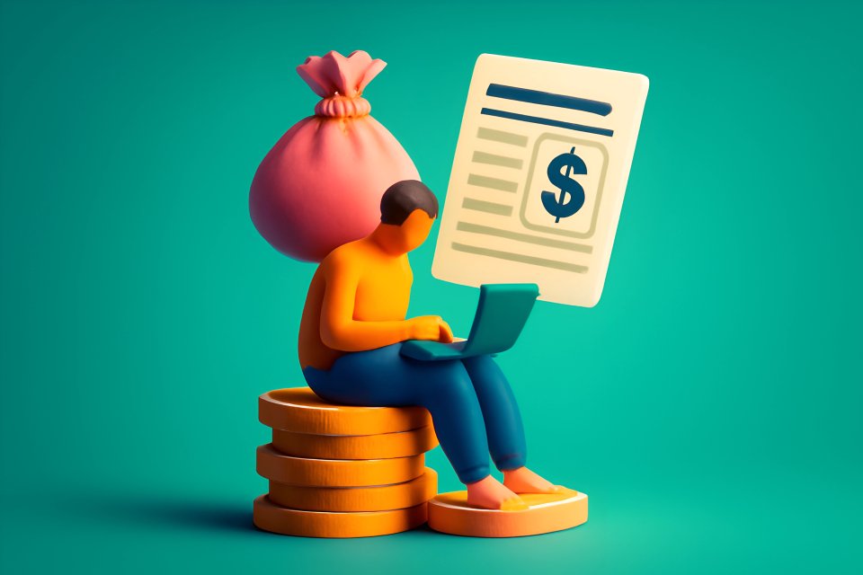 Person managing finances with laptop.