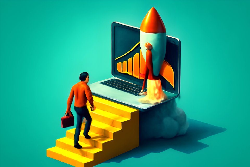 Rocket launching from laptop screen