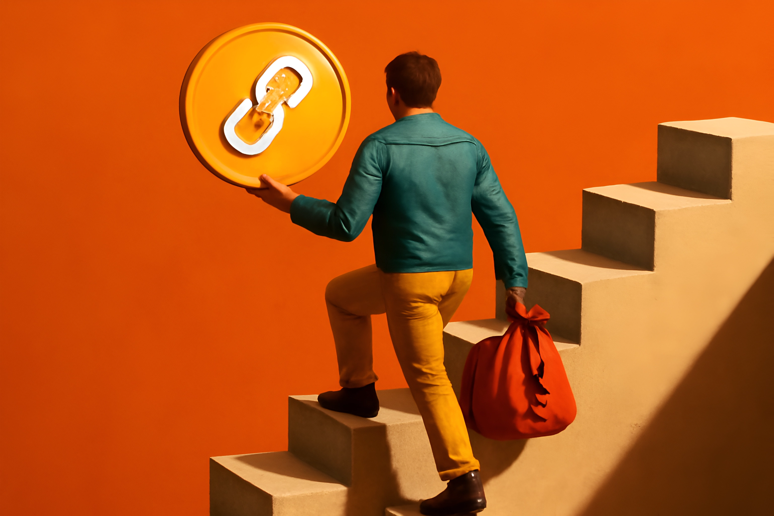 Person with can lid on stairs
