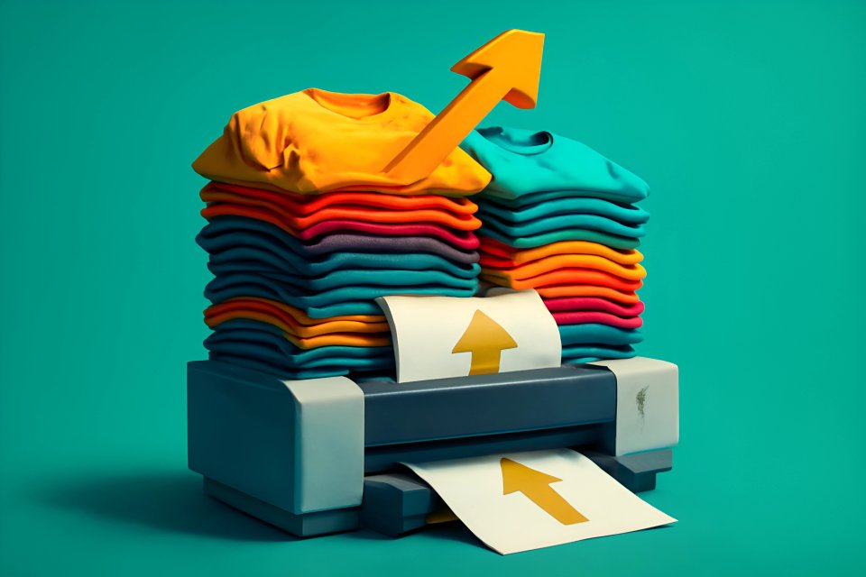 Stacked shirts with growth arrow