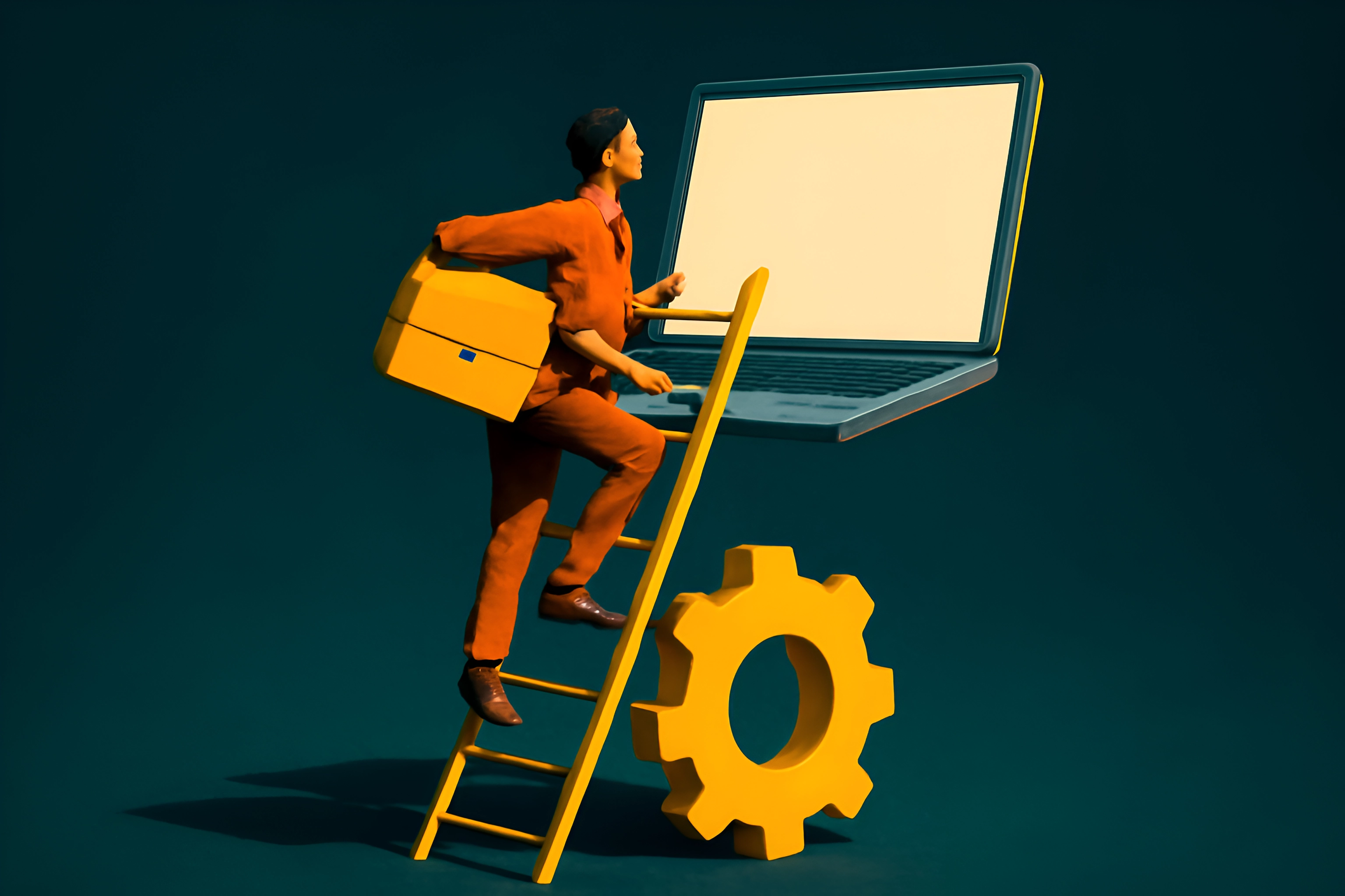 Person climbing ladder to laptop