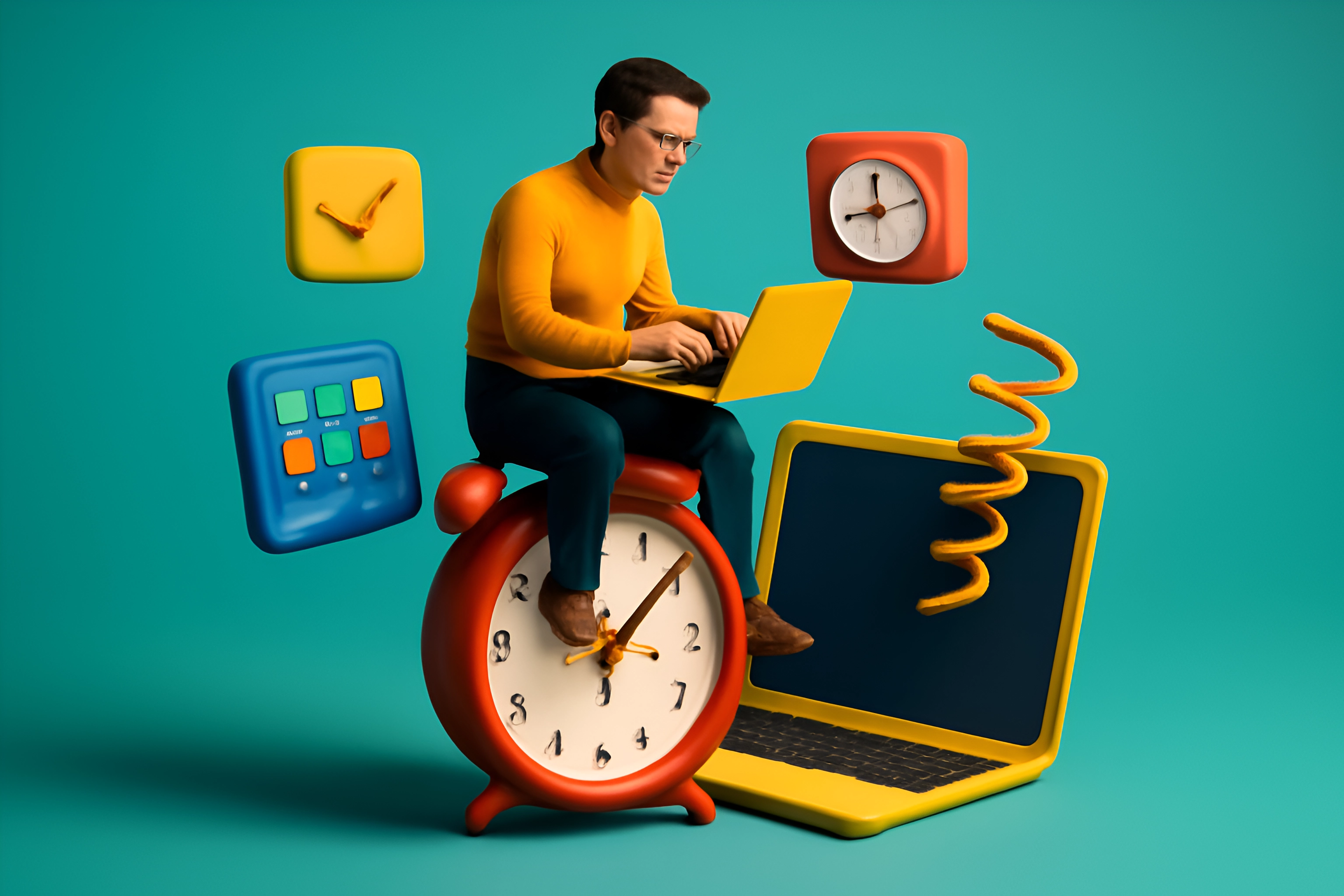 Person managing time with laptop.