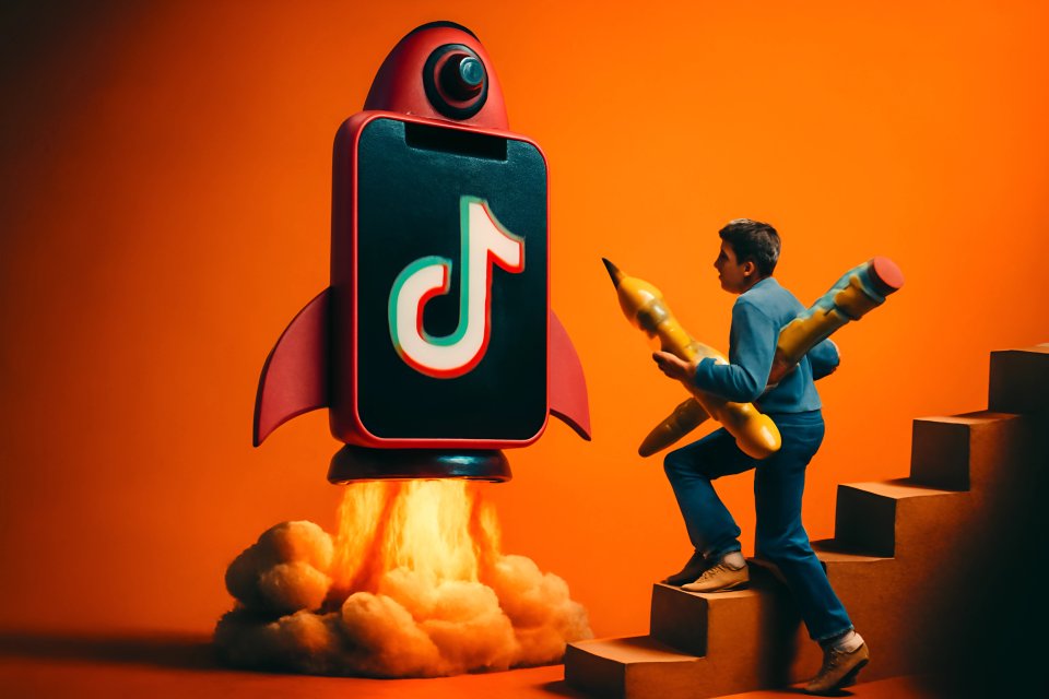 Barn med blyanter og en TikTok-raket